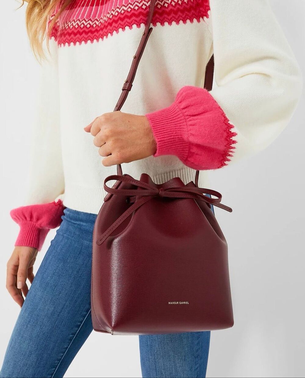 Tuckernuck Mansur Gavriel Claret Mini Bucket Bag Purse in Burgundy Red